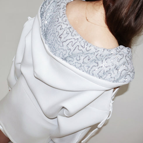 Shoulder cutout sequin sweatshirt setup